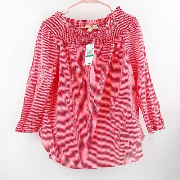 MICHAEL Michael Kors Top Size Large NWT Off The Shoulder Red Stripe Nautical - Picture 1 of 12